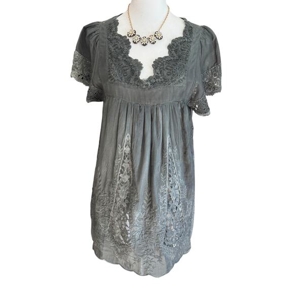 Sundance Tops - Sundance Babydoll Top Silk Blend Lace Embroidery XS Y2K Style Romantic Fairy